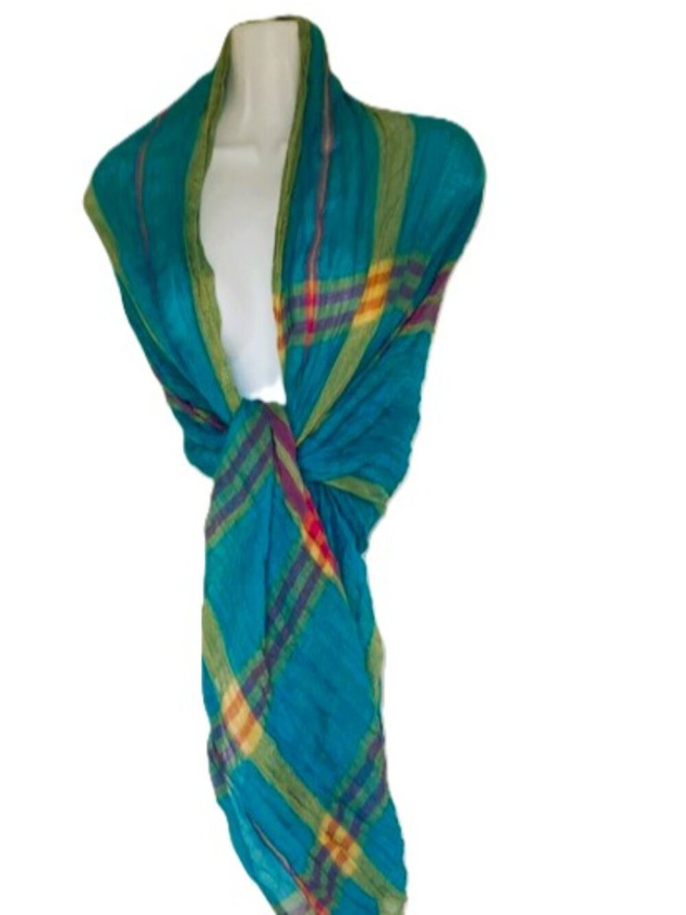 LOU LOU Ele Scarf Teal Colorful Rainbow Shawl Scarf Wrap 80 x 35 inches NEW
